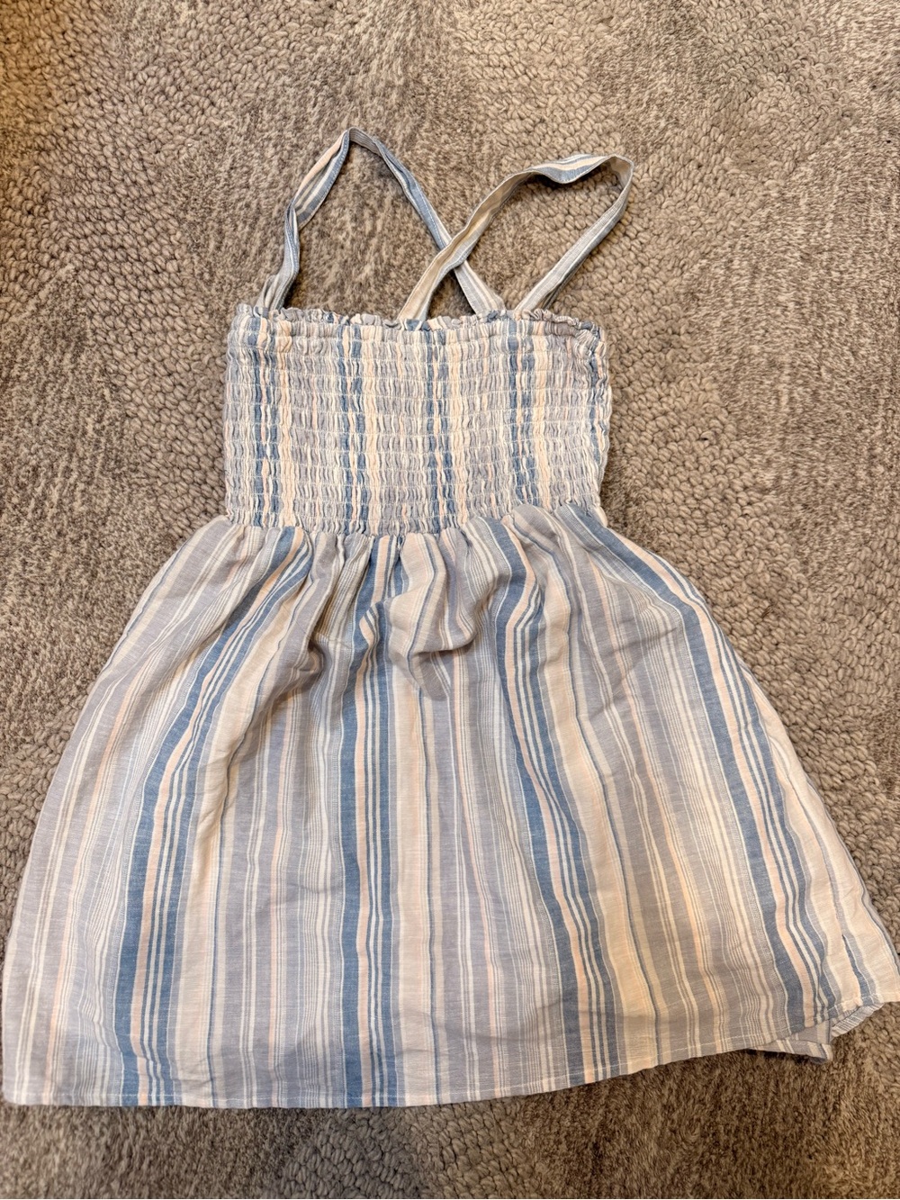 American Eagle Outfitters Cream and Light Blue Smocked Top